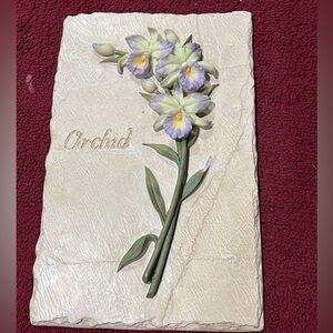 Floral Orchid Wall Plaque - Cream and Green
